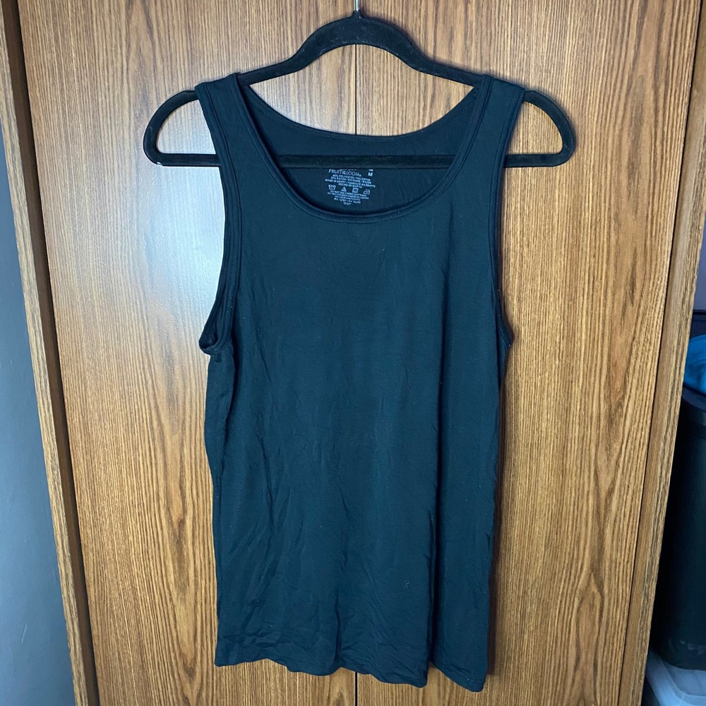Fruit of the Loom Tank Top Womens Medium Black Sleeveless Scoop Neck Poly Rayon